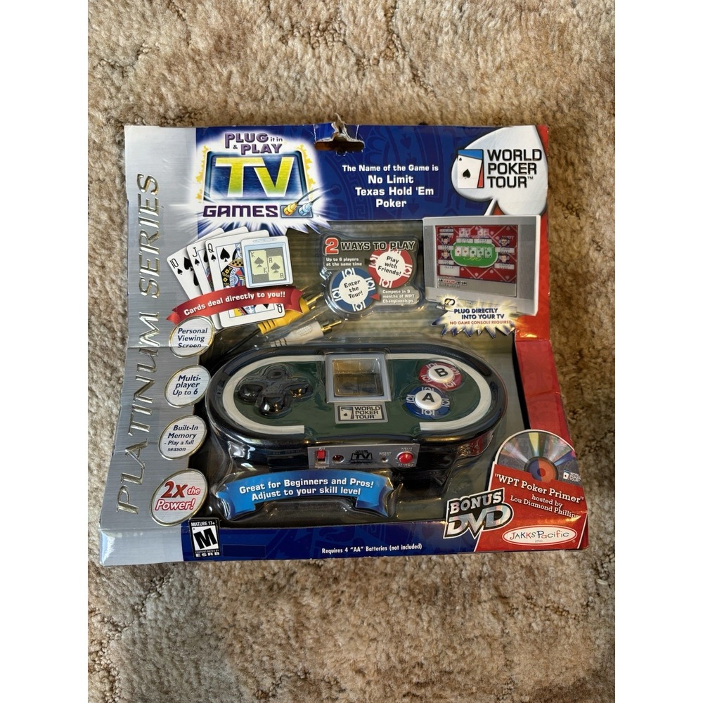 Jakks Pacific World Poker Tour Plug Play TV Game OS Black New Texas Hold Em DVD